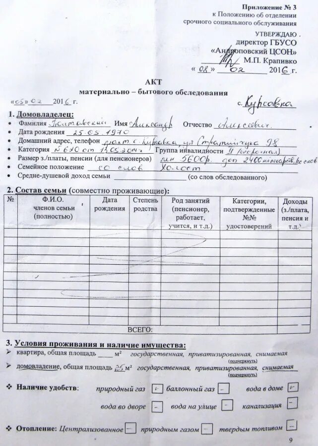 образец акт социального обследования