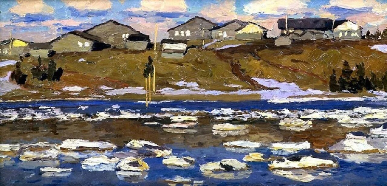 В. Стожаров. Ледоход на Мезени.1964. Картина ледоход на реке