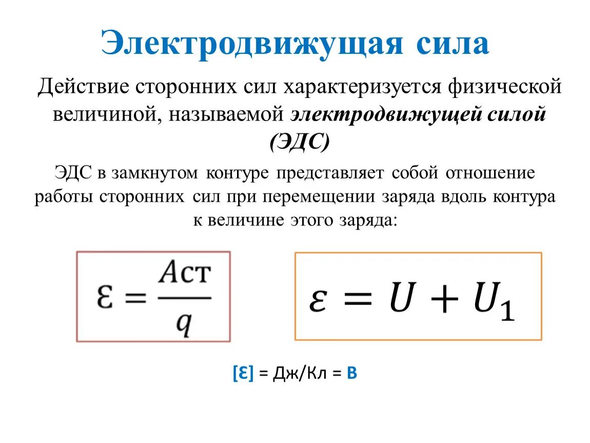 Формула работы сторонних сил источника тока. Формула напряжения через ЭДС. ЭДС формула через силу тока. Электродвижущая сила источника электропитания.