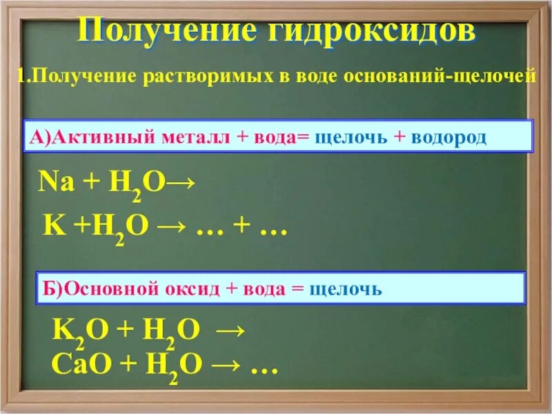 Получение гидроксидов 8 класс