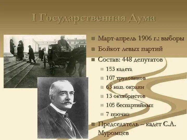 Первые выборы партия. Выборы в Думу 1906. Выборы в первую государственную Думу 1906. Апрель 1906 выборы в первую Думу. Партии в государственной Думе 1906.