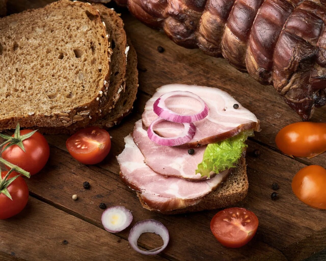 Ham, bread and spices stock photo. Image of pepper, meat - 37395852
