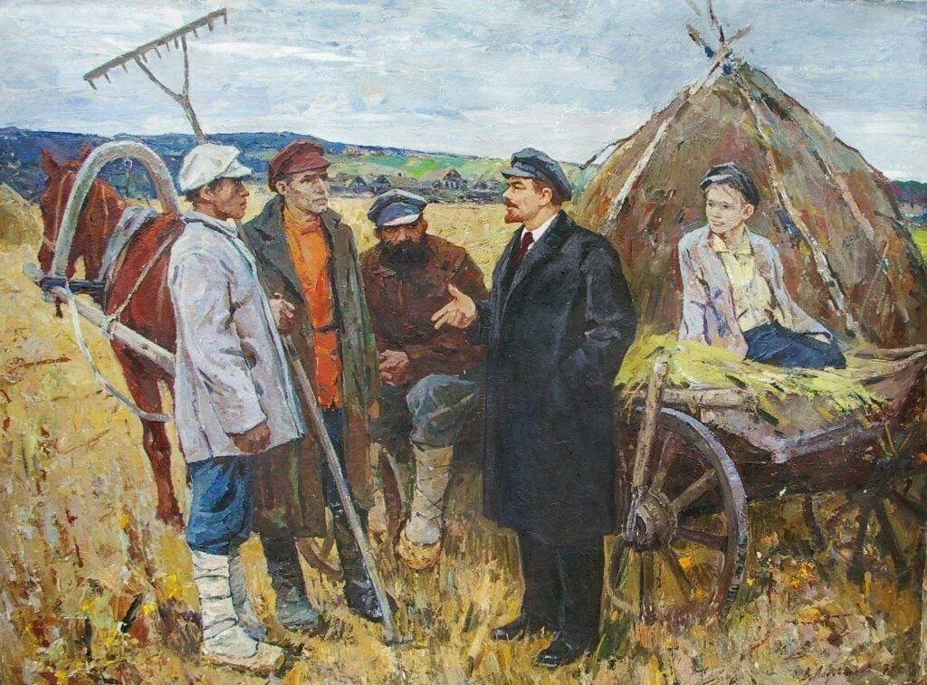 "В.И. Ленин с крестьянами" (1959) Цыплаков. Ленин в Шушенском с крестьянами.