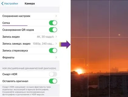Как включить сетку на камере