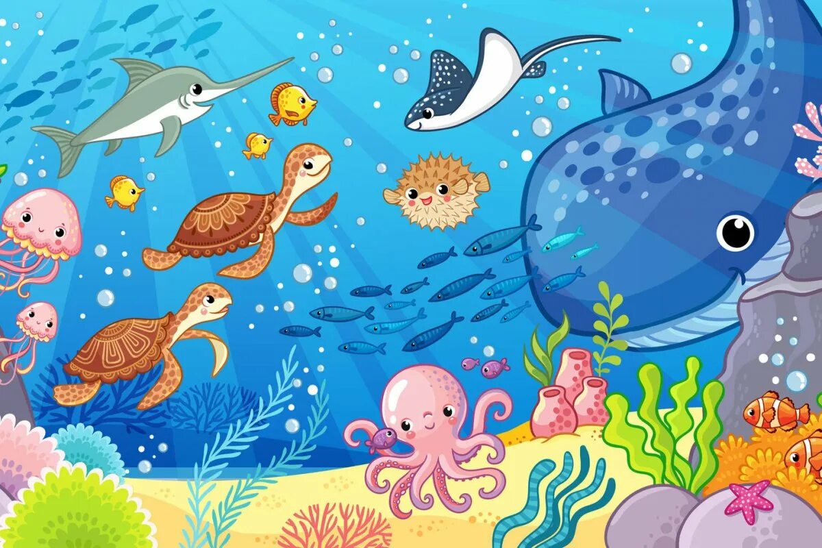 Морской мир для детей. На дне моря для детей. На дне моря для детей. Подводные пейзажи. Подводные обитатели.