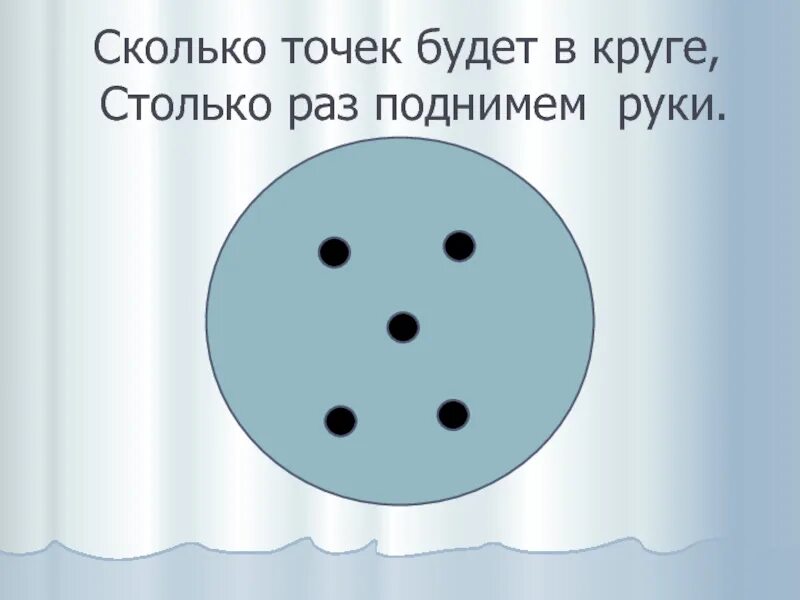 Сколько раз увидишь его столько. Сколько точек будет в круге. Сколько точек будет в круге столько раз поднимем руки. Круг с точками внутри. Круг с пятью точками.