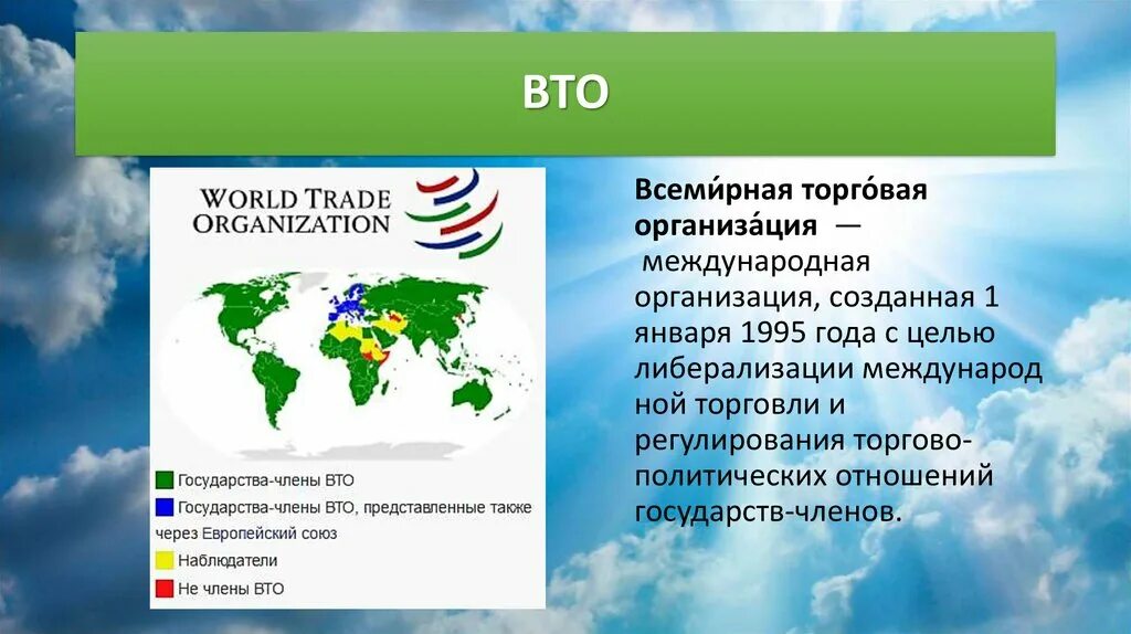 Всемирной торговой организации (ВТО) 1995. ВТО это Международная организация. Международные торговые организации. Всемирная Туристская организация страны.