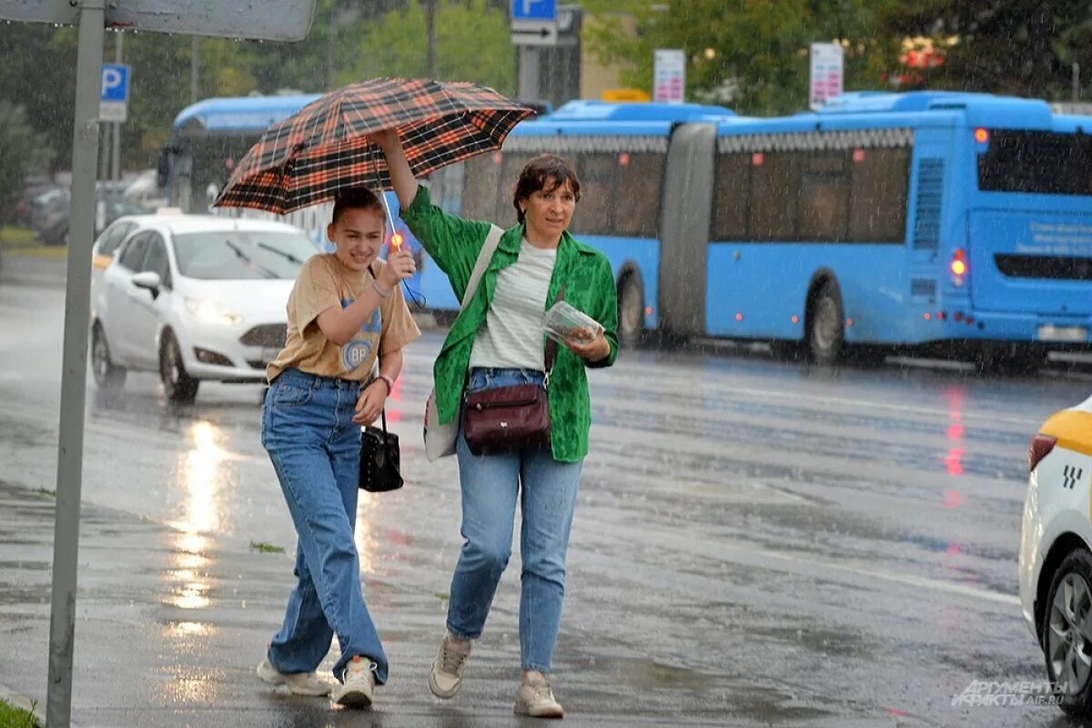 Ливень. Осень в городе. Ухудшение погодных условий. Картина прохожие. Дождь зонтик.