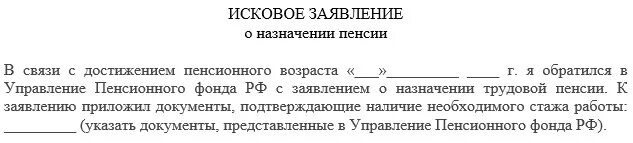 Исковое заявление в суд на пенсионный фонд