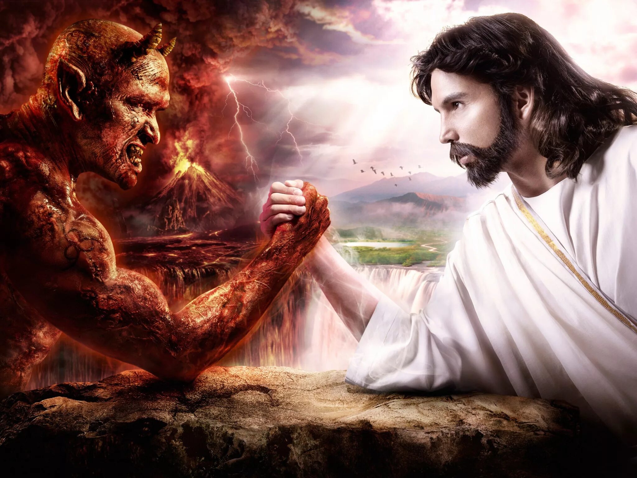 Wallpapersden. Хорошие против злые. Битва добра и зла. Иисус против дьявола. Борьба добра и зла в человеке.