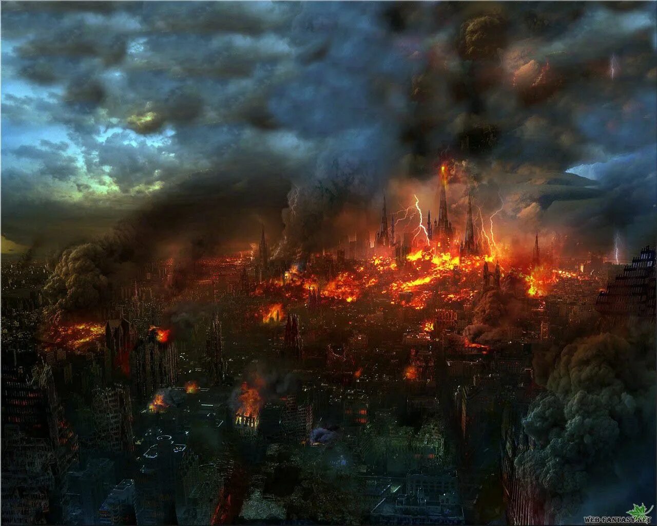 Темный апокалипсис. Город в огне. Огонь войны. Город в огне арт. Разрушенный горящий город.