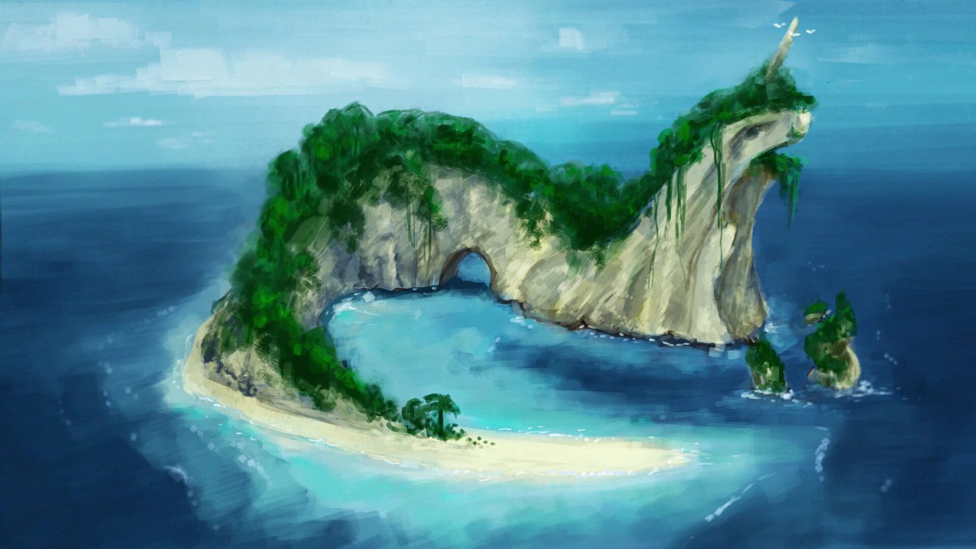 Остров арт. Остров в океане. Вымышленные острова. Сказочный остров. Animeverse island