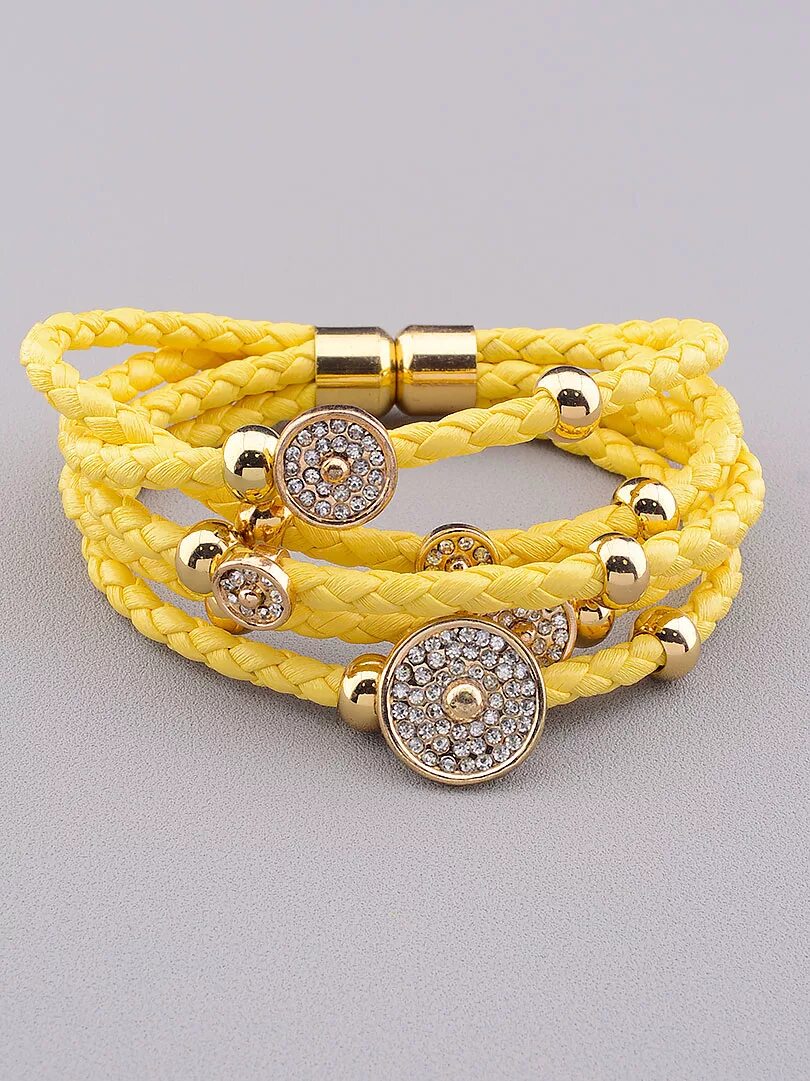 Желтые браслеты фото BUY Handmade bright yellow beaded cord wrist bracelet with metal charm 109841702