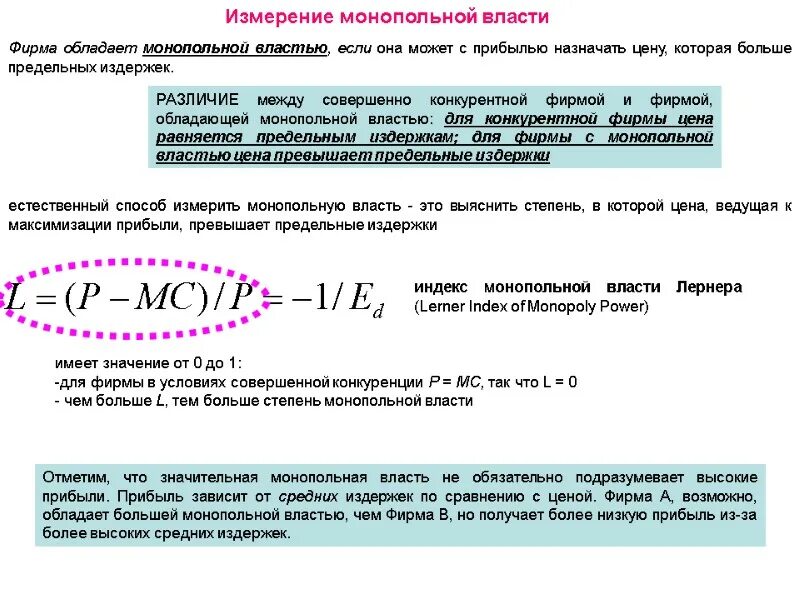 Индекс монопольной власти. Измерение монопольной власти. Формулы показателей монопольной власти. Степени монопольной власти фирмы. Источники монопольной власти фирмы.