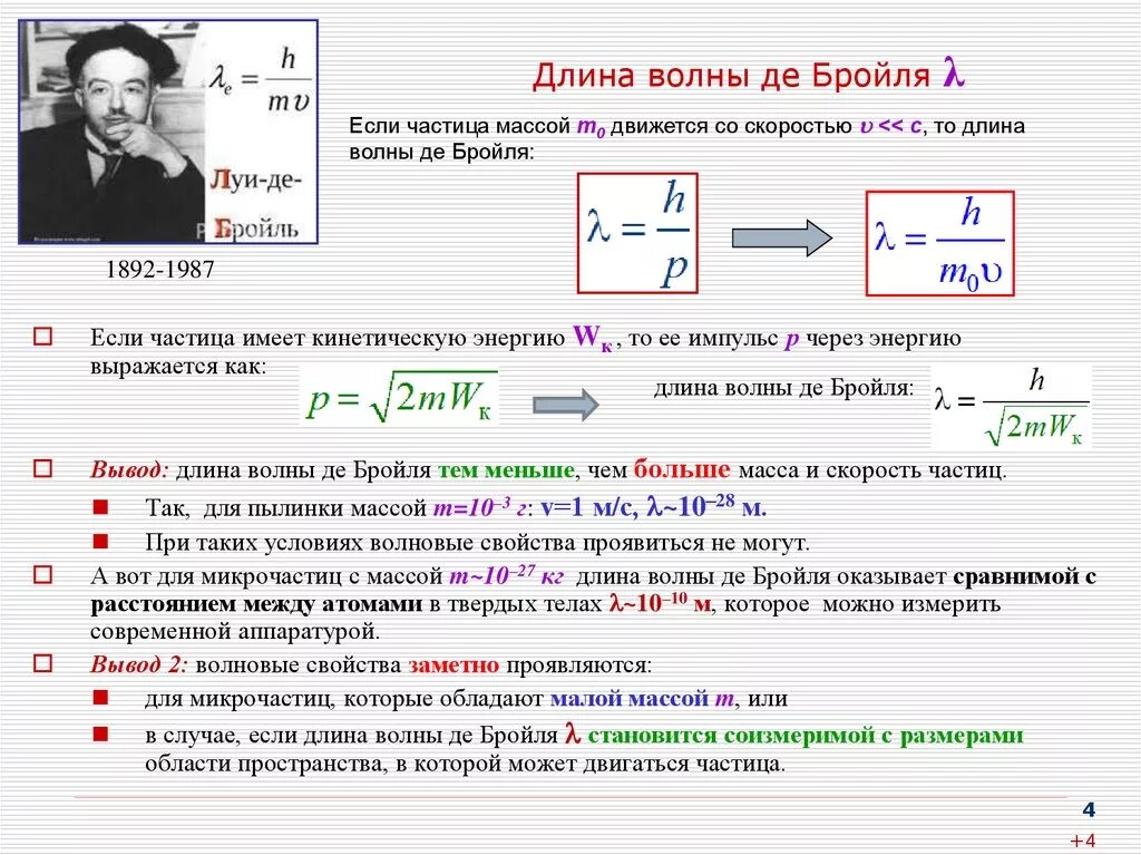 1 1 h какая частица. Длина волны де Бройля. Волна де Бройля для микрочастицы. Длина волны де Бройля для частицы определяется по формуле. Теория Луи де Бройля.