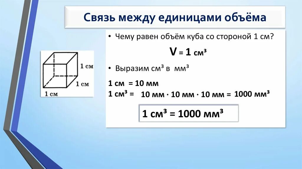 Сколько в 1 куб метре сантиметров. Как измерить 1 кубический метр. Формула объема Куба 6 класс. Объем Куба 1 на 1 на 1. 1 Куб сантиметр равен куб метр.