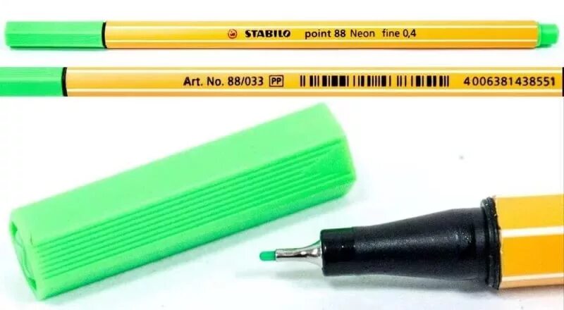 Св 33. Капиллярные ручки Stabilo 88 Neon. Ручка капил. Stabilo 88/45 коричн.,0,4мм. Линер Stabilo point 88/36 0, 4мм зеленый Германия. 88/38 Ручка Стабило.