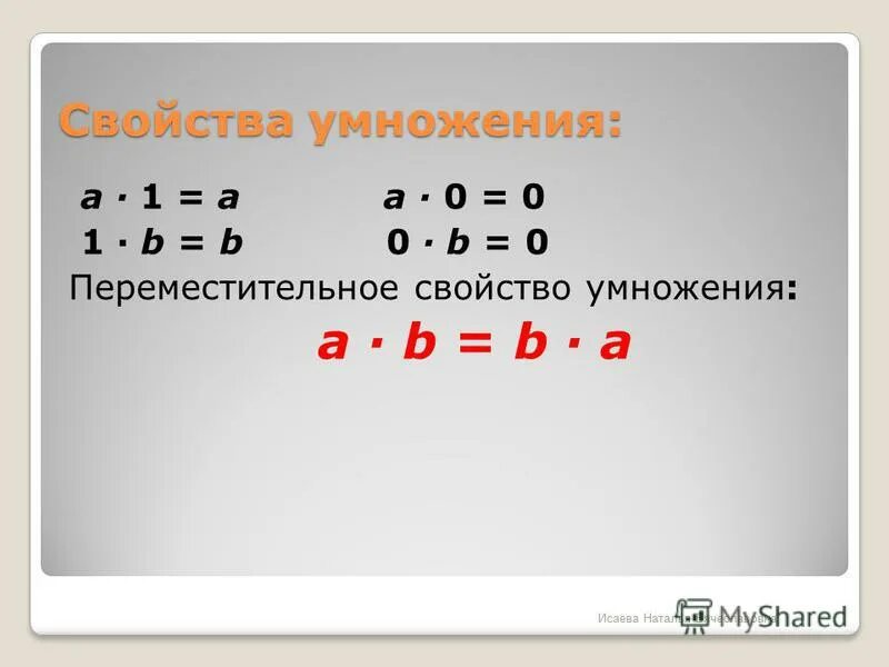 Свойства умножения. Переместительное свойство умножения рациональных чисел.