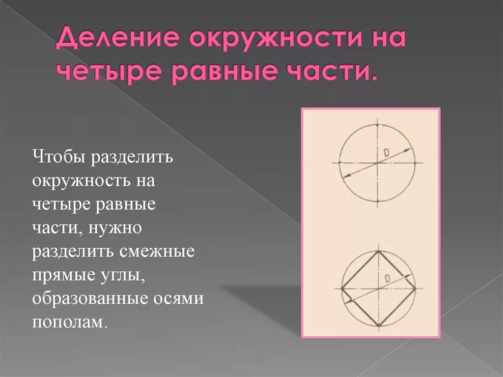 Как разделить круг на 4 части. Деление окружности на равные части. Деление окружности на четыре равные части. Делим окружность на 4 равные части. Деление окружности на 4 части.