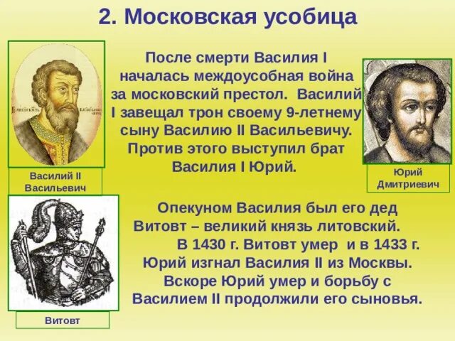 Княжение Василия II тёмного. Что такое усобица история 6 класс