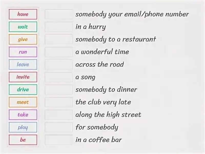Match the verb phrases
