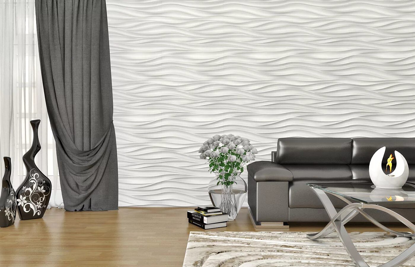 волны в интерьере. обои волны в интерьере. интерьер спальни в современном стиле в светлых тонах. волнистые обои для стен. артполе 3д панели в интерьере.
