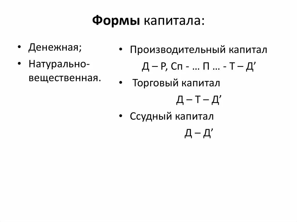 Назовите формы капитала