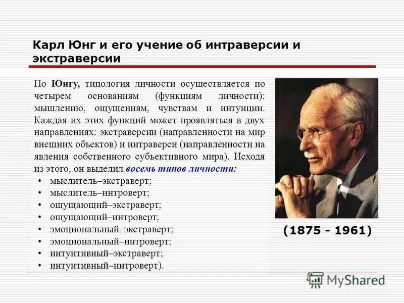 Основные идеи юнга. Интроверсия Юнг. Юнговская типология личности.