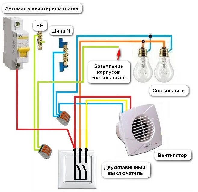 Схема подключения вытяжного вентилятора в ванной к выключателю. Схема подключения выключателя вытяжного вентилятора с таймером. Схема подключения вытяжного вентилятора от лампочки. Схема подключения вентилятора с таймером в ванной через выключатель.