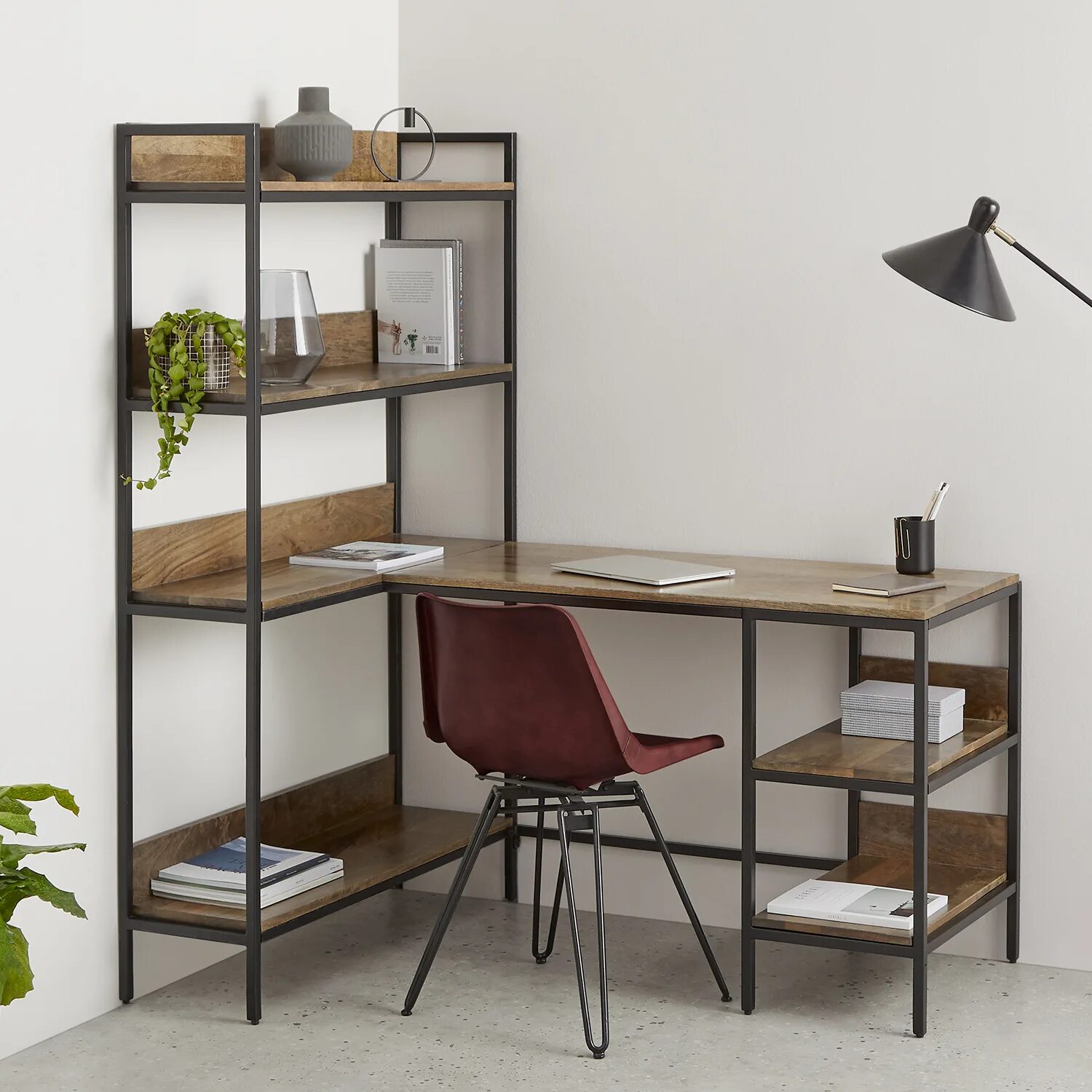 Компьютерный стол в стиле лофт с полками WOLTU Schreibtisch Computertisch Bürotisch aus Holz und Stahl, ca.120x60x140 cm