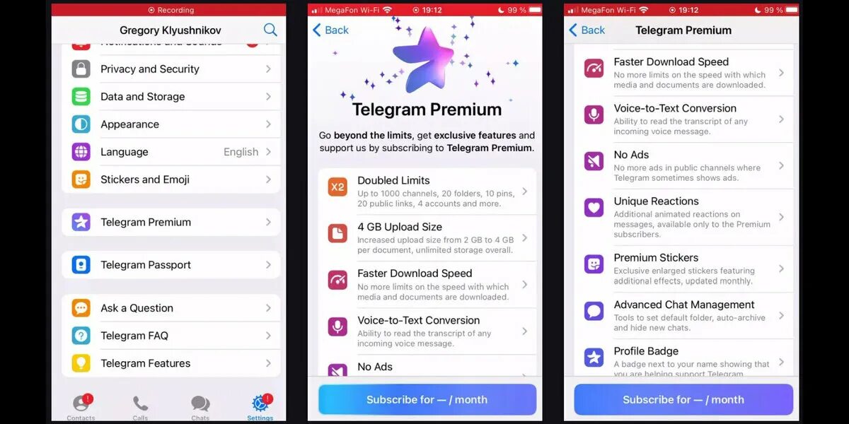 Стоимость Telegram Premium упала до 299 рублей в месяц, но только при покупке че
