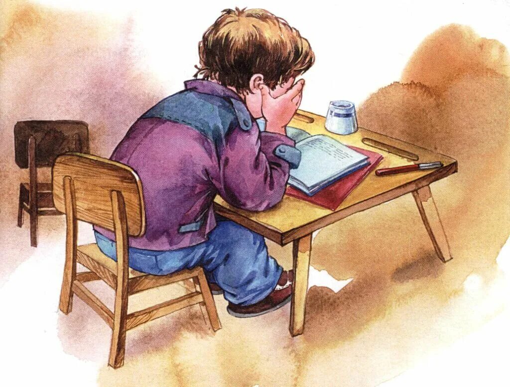 Осеева обидчики. Ученик иллюстрация. Мальчик сидит за столом. Школьник сидит за столом.