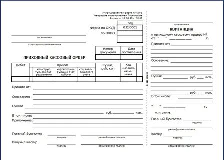 Касса приходный кассовый ордер