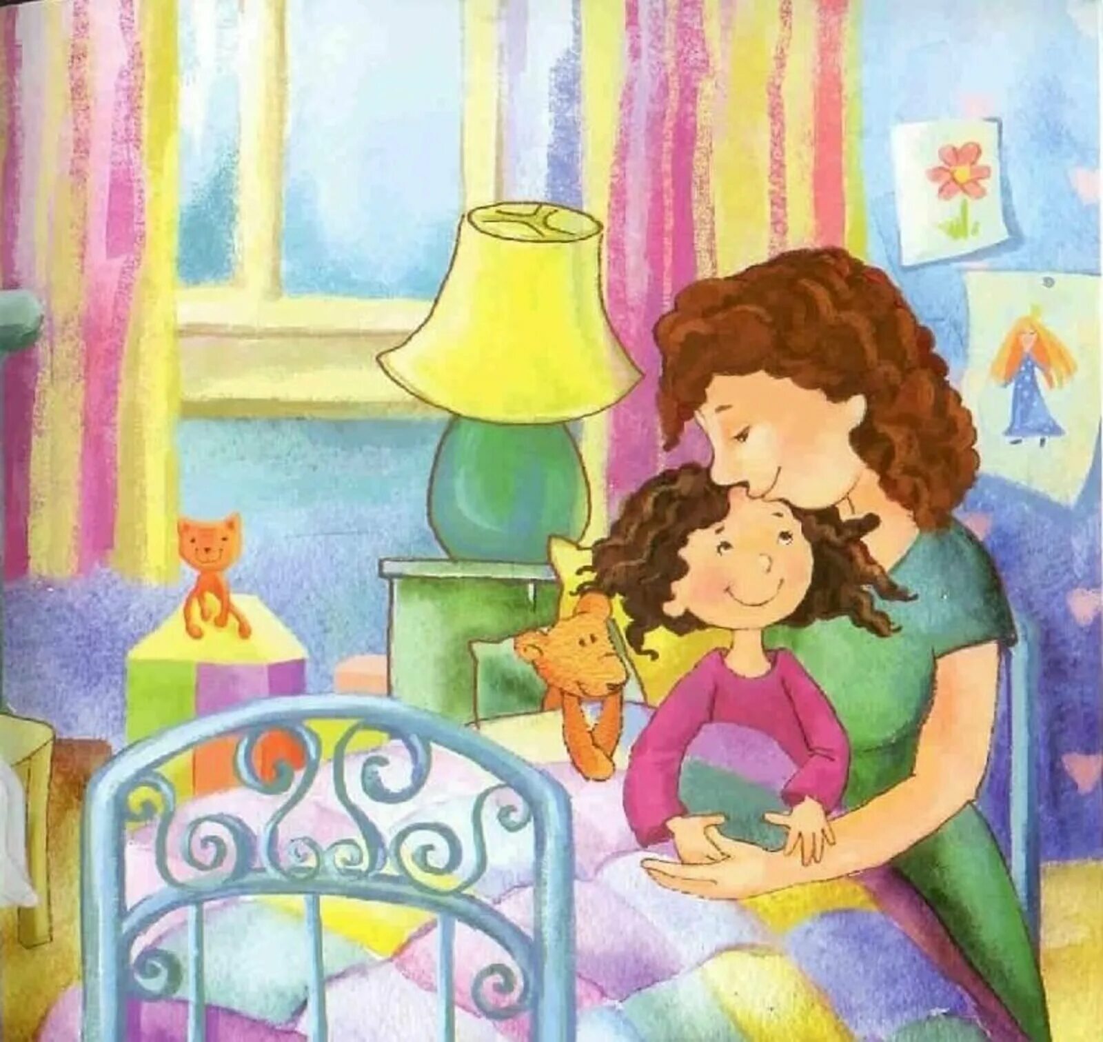 Мама заботливая добрая. Мама с ребенком рисунок. Дети иллюстрация. Вечер для детей. Картина мамы длдетей.