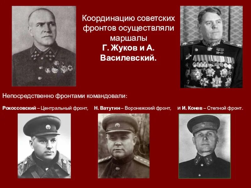 Командующий западным фронтом в начале войны. Жуков Рокоссовский Конев Василевский. Маршалы советского Союза Василевский, Сталин, Конев. Курская битва командующие фронтами. Курская битва карта Ватутин Конев Рокоссовский.