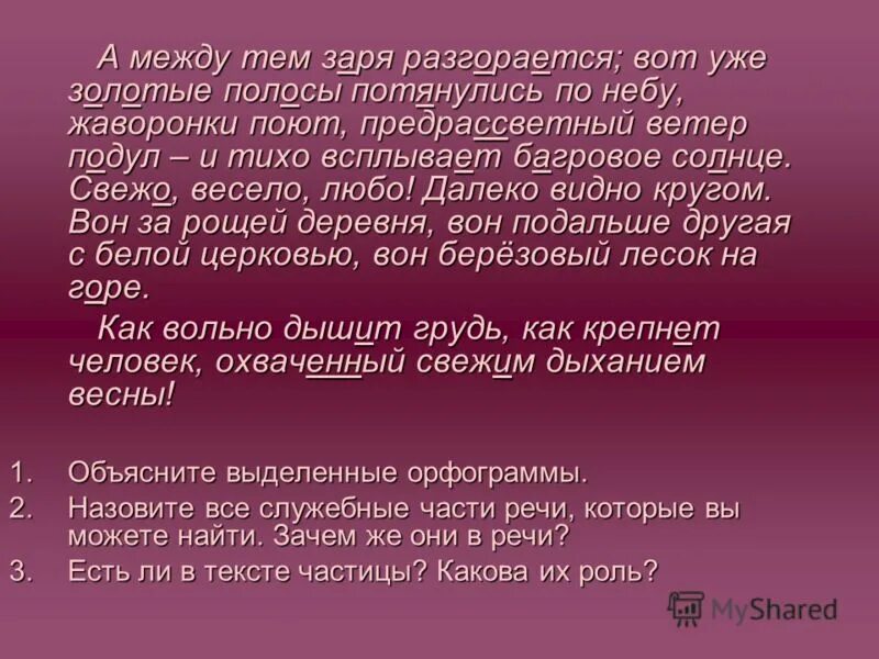 Диктант 6 класс на небе разгорается заря. А между тем заря разгорается вот. разгорается заря вот уже золотые полосы протянулись по небу. сказка на тему частица. заря разгорается.