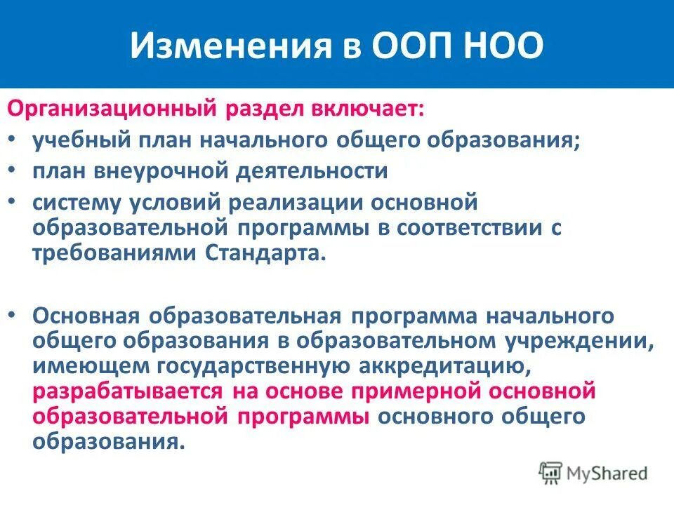 Требования к основным образовательным программам ноо. Содержательный раздел ООП НОО. Организационный раздел ООП НОО. Изменения ФГОС. ФГОС НОО изменения.