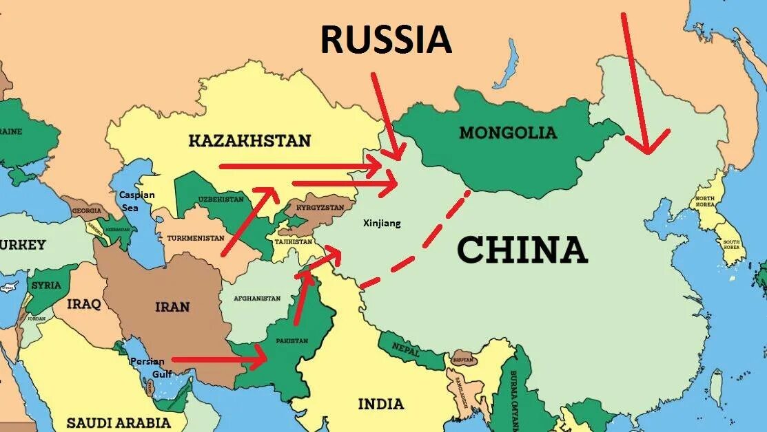 Россия индия морем. Китай и Центральная Азия. Китай и средняя Азия. Карта Россия Китай Казахстан. Китай и Казахстан на карте.
