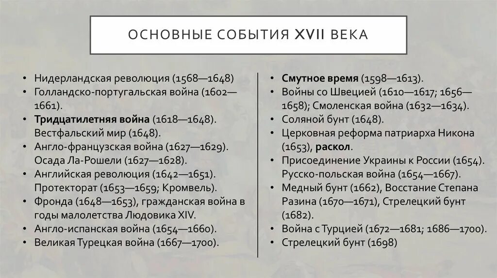 17 век даты и события