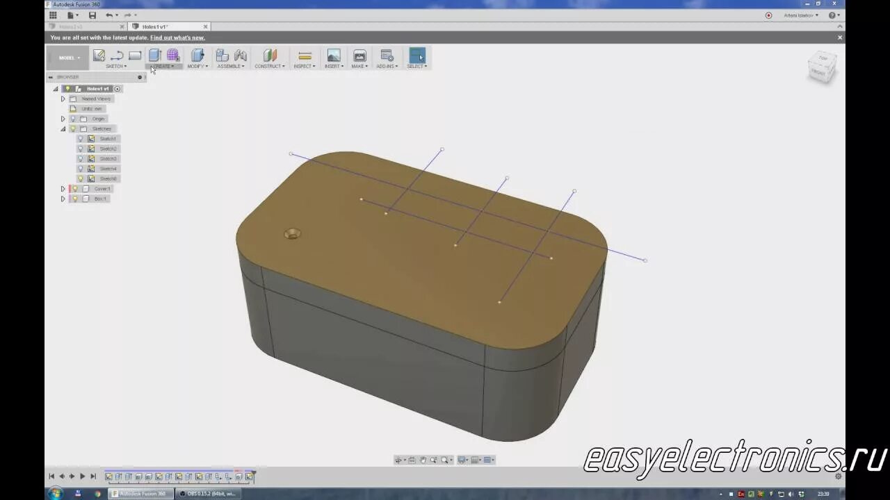 Fusion 360 скругления и скосы. Отверстия для вентиляции в корпусе Fusion 360. Fusion 360 дырки на детали для охлаждения. Fusion 360 вырез по траектории. Часть 360