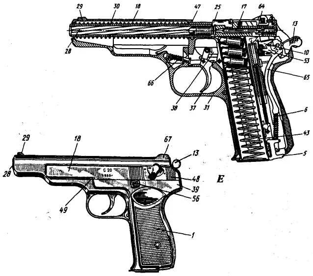 Макаров чертеж. Чертеж пистолета ПМ. Автоматика пистолета макарова