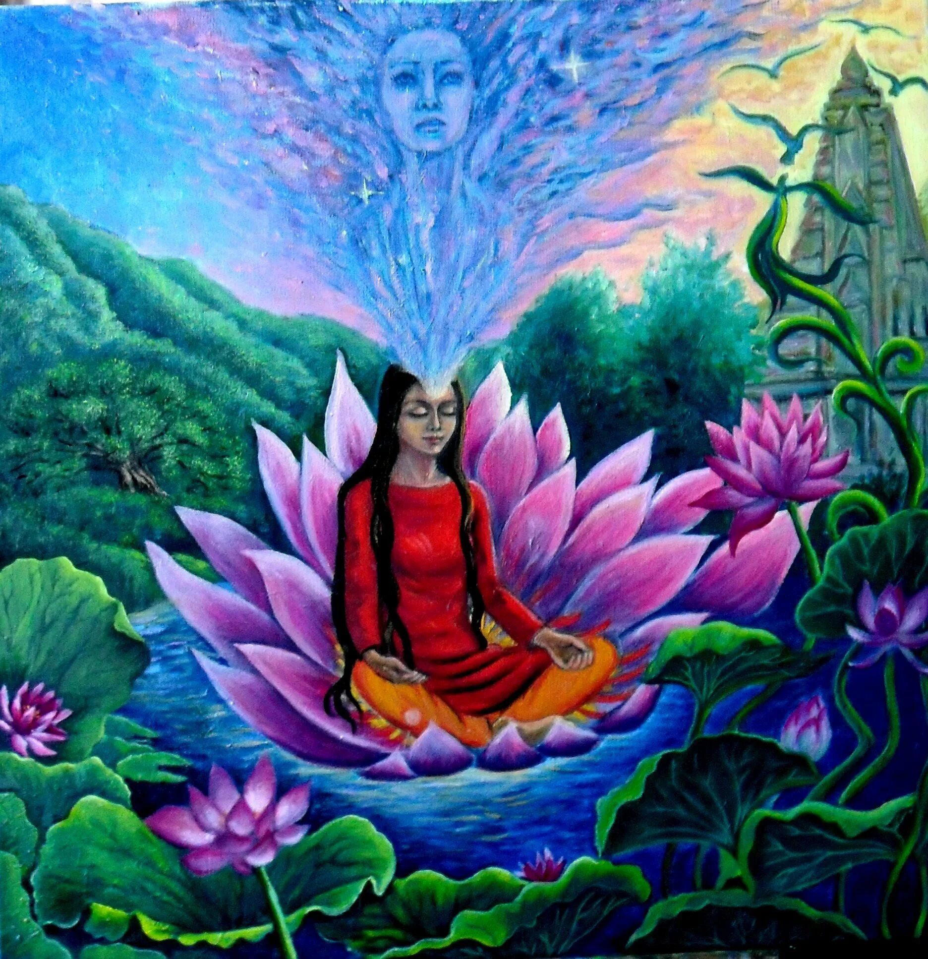 • Лотос (Падма) Будда. Человек в лотосе. Девушка с лотосом. Картина Лотос. Медитация метты