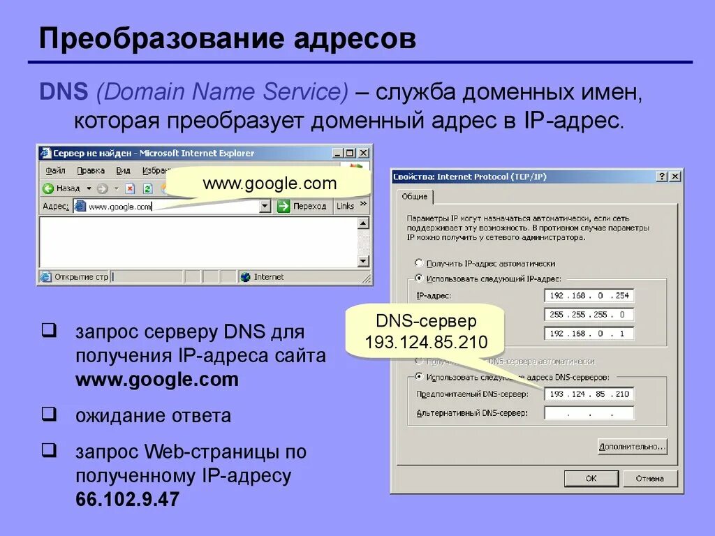 IP адресация и доменное имя. Служба доменных имен DNS. ДНС адресация. IP адрес ДНС сервера.