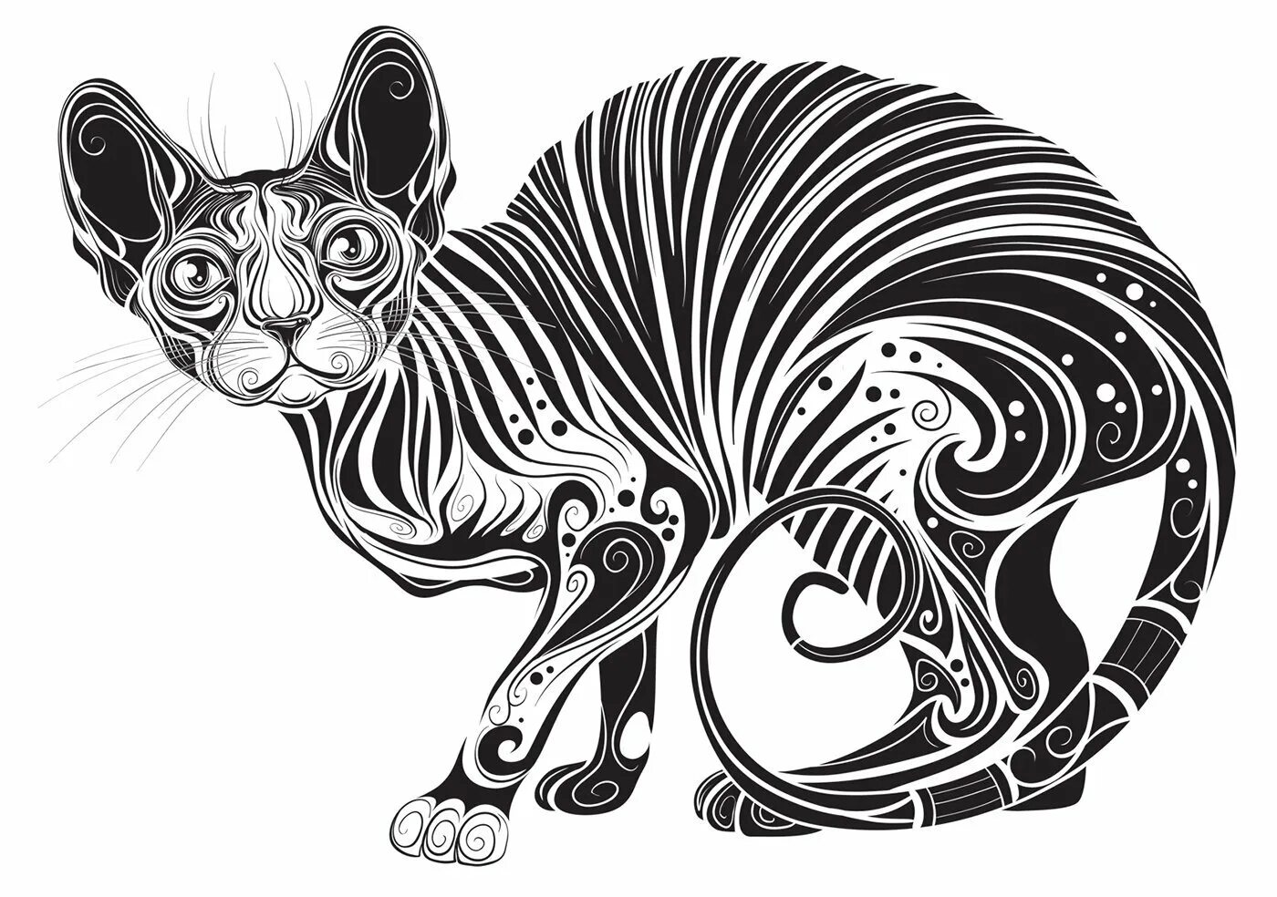 Зентангл сфинкс. Сфинкс кошка стилизация. Декоративные рисунки животных. Стилизация животных.