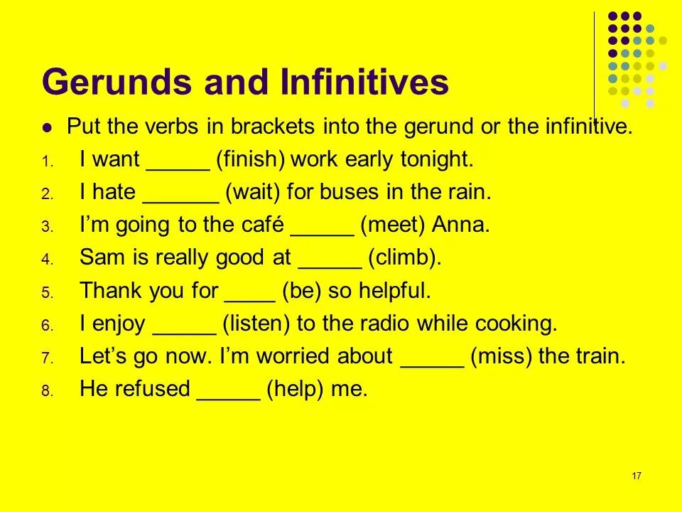 Verb infinitive exercises