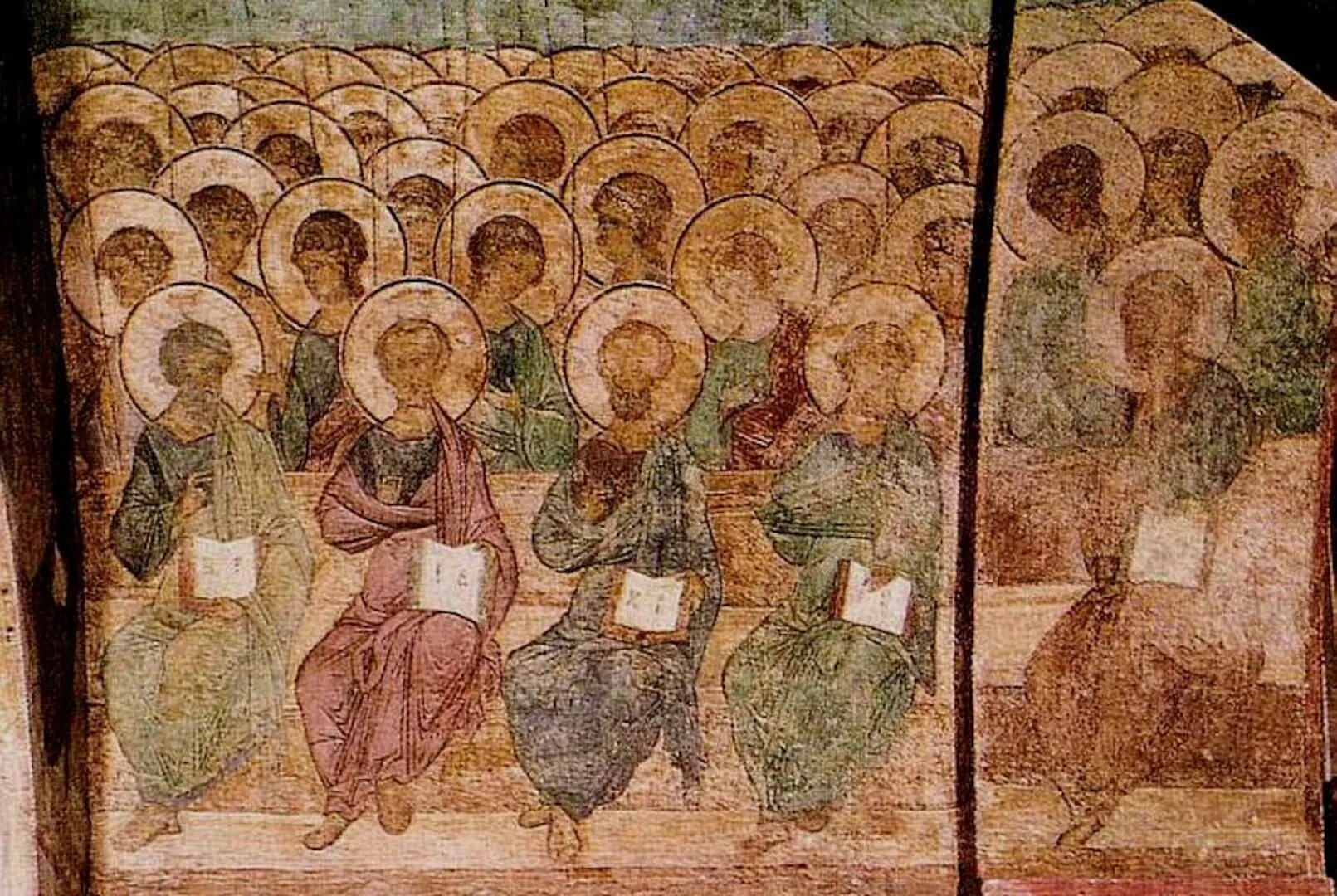 Где сохранились фрески. Фрески успенского собора во владимире андрей рублев и даниил черный. апостолы успенский собор во владимире рублёв фрески. успенский собор во владимире фрески андрея рублева апостолы и ангелы. апостол андрей и ангелы рублев.