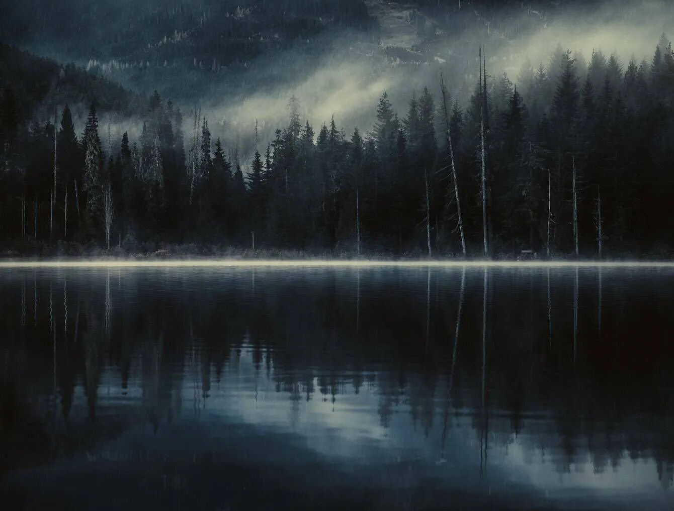 Тьма есть вода. Мрачное озеро. Темный пейзаж. Темное озеро. Темный лес с озером.