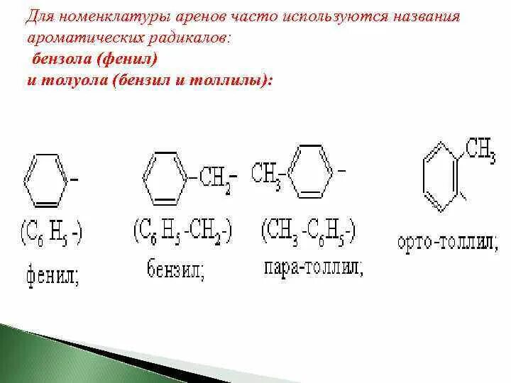 Укажите формулу арена. Арены бензол номенклатура. Фенил бензил толил. Номенклатура бензола практические задания. Бензольное кольцо номенклатура.