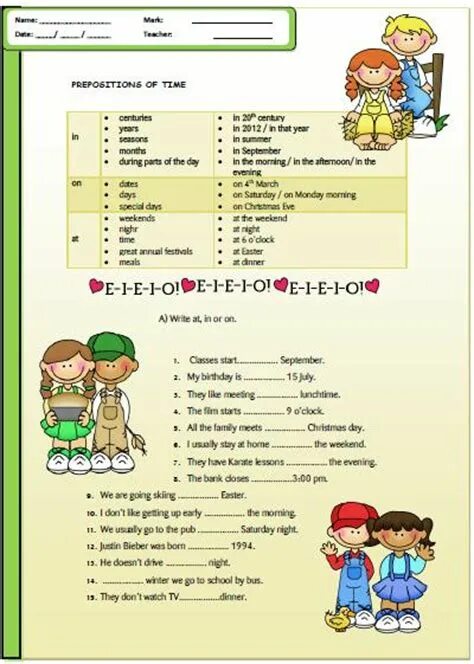 Предлоги времени Worksheets. In on at в английском языке Worksheets. Предлоги времени упражнения. Предлоги at in on Worksheets. Предлоги времени 3 класс английский