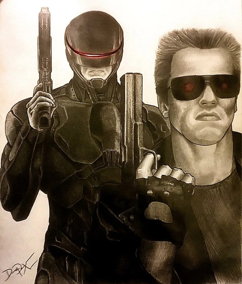 Terminator v. Терминатор Волпэйпер. Robocop vs Terminator арт. Умриджон Терминатор.